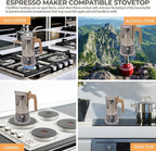 Uncoated 2 Cup Moka Pot 304 Thickened Stainless Steel Coffee Maker Stovetop Espresso Coffeemaker Italian Classic Style Brewing Greca Cafe Mocha Machine for Cafeteras Camping Travel Home 100ml 3.3oz