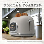 Rae Dunn Retro Digital Electric Toaster, 2 Slice Stainless Steel Toaster With Touchscreen, Countdown Timer, 6 Shade Settings, Wide Slots, High Lift Lever, Bagel, Defrost & Reheat, Digital Cream