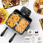 Deep Fryers with Triple Baskets - Simoe 5.3QT/21 Cup Electric Large Fryer, Friteuse 1700W Stainless Steel Deep Fryer with Lid, Adjustable Temperature & Timer & View Window, Professional Grade