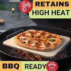 Pizza Stones for Oven and Grill - Pizza Stone with Handles, Wooden Peel and Dough Tool - 15 inch x 12 inch Rectangular Pizza Grill Stone - Baking Stone for Bread - Pizza Making Set