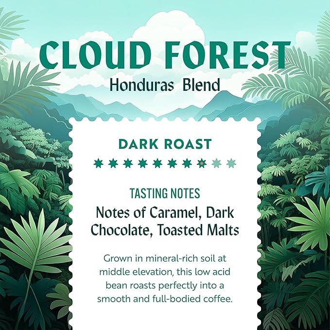 Clean Coffee Co. - Low Acid Dark Roast, Tested for Molds and Toxins, Honduras Blend, Notes of Caramel, Dark Chocolate, and Toasted Malts (Ground, 12 oz Bag)