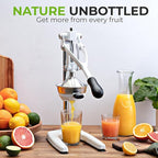 Zulay Kitchen Pulperizer 9 in 1 Cast Iron Juicer - Easy-to-Clean Heavy-Duty Manual Juicer with Presser Attachment to Juice All Types of Fruits! Extra Tall with Stainless Steel Bowl - White