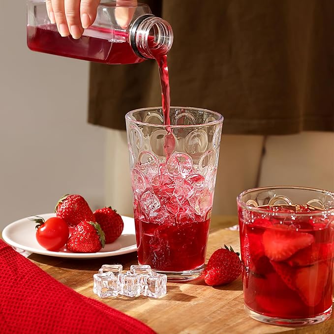 Moretoes Circle Drinking Glasses Set of 12, Mixed Glassware Set, Clear Water Glass Cups,16 Oz Highball Tumblers &12 Oz Rock Whiskey for Cocktail, Whisky and Other Beverages