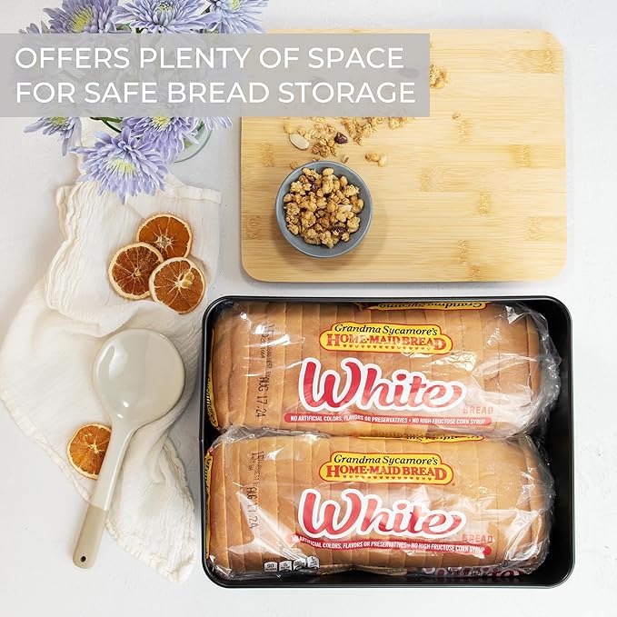 ZICOTO Beautiful Bread Box With Wooden Lid For Your Kitchen Countertop - Spacious Container Perfectly Stores Your Homemade Bread, English Muffins & Bagels - Quality Cutting Board Lid Keeps Loaf Fresh