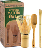 BambooWorx Matcha Whisk Set - (Chasen), Traditional Scoop (Chashaku), Tea Spoon. The Perfect Sets to Prepare a Traditional Cup of Japanese Tea, Handmade from 100% Natural Bamboo