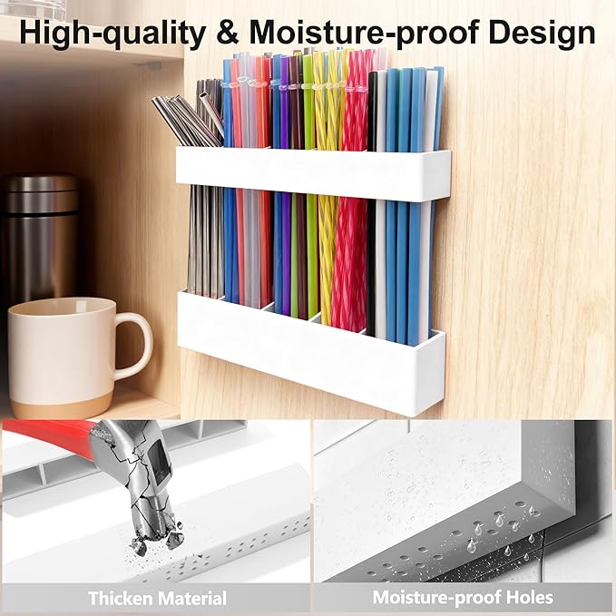 9.5” Large Acrylic Straw Holder for Cabinet Door, Reusable Adjustable Two-Part Straws Organizer with Ultra Sticky Adhesive Strips, 2026 Straw Storage for Kitchen Cupboard (White)