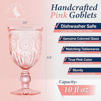 Yungala Pink Wine Glasses Set of 6 Vintage Hobnail Goblets 10 oz Transparent Glassware with Stems Dishwasher Safe