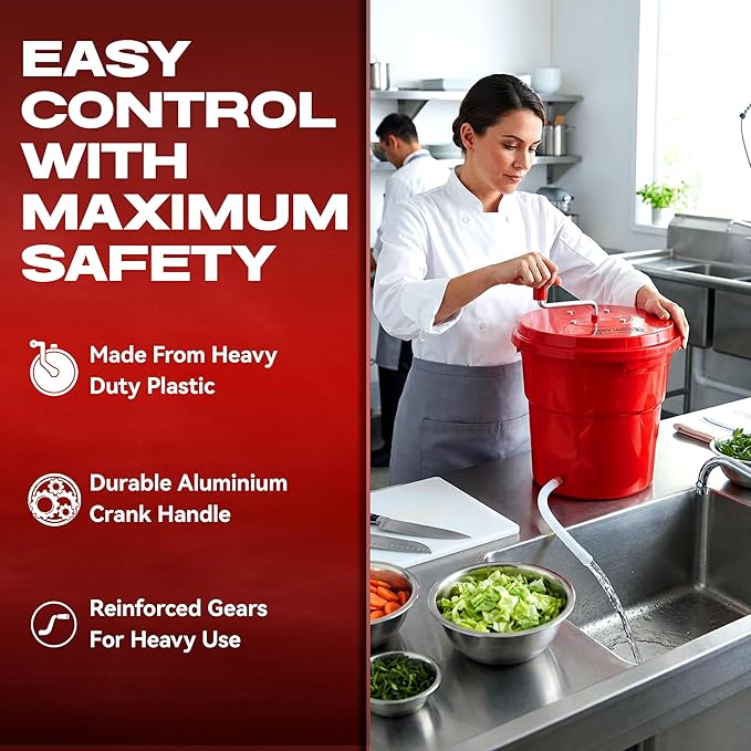 5 Gallon Chef Master Salad Spinner Dryer – Large Capacity, Economy Lettuce Spinner and Fruit Washer Bowl with Strainer - Sealed Gearbox - Fits 5-6 Heads of Lettuce - Durable Spinner Mechanism - 90008