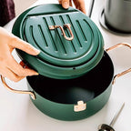 Deep Fryer Pot, 4.3L/11 Inch Japanese Tempura Frying Pot with Fahrenheit Thermometer, Nonstick Carbon Steel Oil Fryer, for Tempura/Frech/Fish/Chicken Fries, Easy Clean, Green