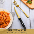36 Pcs Gold Silverware Set with Steak Knives, Stainless Steel Flatware Cutlery Set Service for 6, Kitchen Tableware Sets, Utensil Sets for Home and Restaurant, Knives Forks Spoon, Dishwasher Safe