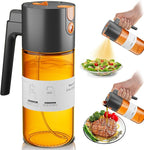 OURCABECUE Upgrade 2 in 1 Oil Sprayer for Cooking, 17oz Light-Blocking Glass Olive Oil Dispenser Bottle for Kitchen,Food-Grade Oil Mister with 8 Stickers for Salad, Frying(Amber Bottle-Black Gap)