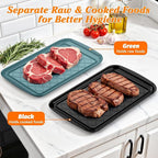Serving Trays for Party - Set of 6, Large Serving Platters for Raw and Cooked Food, Dishwasher Safe, 17×10.5-inch Stackable Plastic Party Supplies for Grilling, BBQ, Meal Prep (Green, Black)