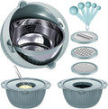 4-1 Strainer with Bowl & Spoons Set - Strainers and Colanders(Patented) - Colanders for kitchen - Food Strainer with New Upgraded Graters & Spoons - Fruit Bowl for Pasta Fruits Veggie- Blue