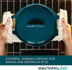 Rachael Ray Solid Glaze Ceramics Casserole Bakeware/Baker Set with Shared Lid, 3 Piece, Teal