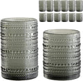 ZMOWIPDL Vintage Glassware Drinking Glasses Set of 12,Grey 12oz & 15oz Hobnail Glass Cups,Embossed Water Tumbler,for Beer,Cocktail,Whiskey,Juice and Various Mixed Drinks- 1 Cleaning Brush