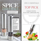 Electric Salt and Pepper Grinder Set - Matte Black Battery Operated Salt & Pepper Mills with Light (Pack of 2) - Automatic One Handed Operation with Adjustable Ceramic Grinders