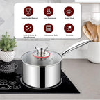 2 Quart Saucepan with Lid, Homikit 2QT Tri-Ply Stainless Steel Sauce Pan with Ergonomic Handle, Heavy Bottom Small Pot for Kitchen Cooking, Compatible with All Cooktops for Boiling Eggs Warming Milk