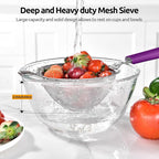 U-Taste Medium Fine Mesh Strainer: 18/8 Stainless Steel 4.73in 30 Mesh Kitchen Food Sieve with Sturdy Riveted Silicone Handle, Heavy Duty Deep Handheld Metal Colander for Rice, Quinoa, Flour (Purple)