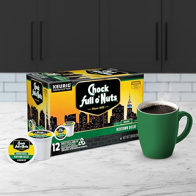 Chock Full o' Nuts Midtown Decaf Keurig K-Cup Pods for Keurig Brewers – Premium Arabica, Medium Roast – Single Serve – 6 Packs of 12 K-Cup Pods