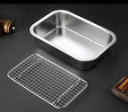 Stainless Steel Sturdy Roasting Pan with Cooling Rack – Oven, Toaster & Grill Safe, Deep Edge, Smooth Finish, Dishwasher Safe – Perfect for Turkey, Chicken, BBQ (10.4x7.7x2.8in)