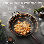 FGJ Wok, 13 Inch Carbon Steel Wok Pan Set 6PCS & Stir-fry Pans Nonstick, Pre-Seasoned 5.8QT Flat Bottom Chinese Woks Paella Pan Set, Carbon Steel Cookware, Compatible with All Cooktops