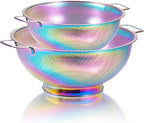 2PCS Rainbow Strainer for Kitchen, 3QT and 5QT, Stainless Steel Colander with Handle for Fruits Vegetables Cooking Food, Dishwasher Safe