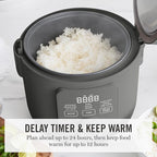 Martha Stewart Rice Cooker, 4 Cup (Uncooked) / 8 Cup (Cooked), Ceramic Non-Stick Removable Pot, Keep Warm, Measure Markings, Steam Basket, Brown & Sushi Rice, Quick Cook, Quinoa, Grains, Oats, Caviar Gray
