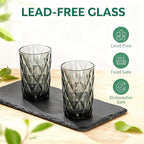 Bandesun Drinking Glass set of 6 Diamond Pattern Kitchen Glassware Tumbler（12 OZ Gray），for Water，Cocktail，Milk，Juice and Beverage.