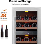 Ca'Lefort 15 Inch Wine Fridge, 28 Bottle Wine Cooler Refrigerator, 40-65°F Wine Refrigerator Glass Door, 3 LED Dual Zone Wine Fridge, Built-in or Freestanding Fridge for Home/Bar/Kitchen (3.0 cu.ft)