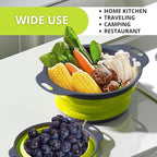 3PCS Green Foldable Kitchen Strainer Set – Silicone Colander Collapsible Strainers and Colanders Green Collander for Kitchen Collapsible Compact Drain Tools for Cooking Prep