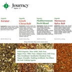 Organic Gourmet Mediterranean Spice and Seasoning Gift Set by Journey Spice Co. | Salt-Free | Sugar-Free | Non-GMO | All-Purpose | Use for Cooking and Baking Poultry, Vegetables, Meat, Rice, and More | 10.93 oz. (total)