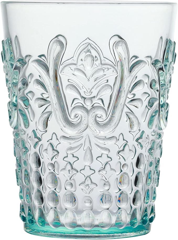 KLIFA- BLOIS- 15.2 ounce, Set of 6, Acrylic Tumbler Drinking Glasses, BPA-Free, Stackable Plastic Drinkware, Dishwasher Safe, Vintage Looking Cups, Light Teal