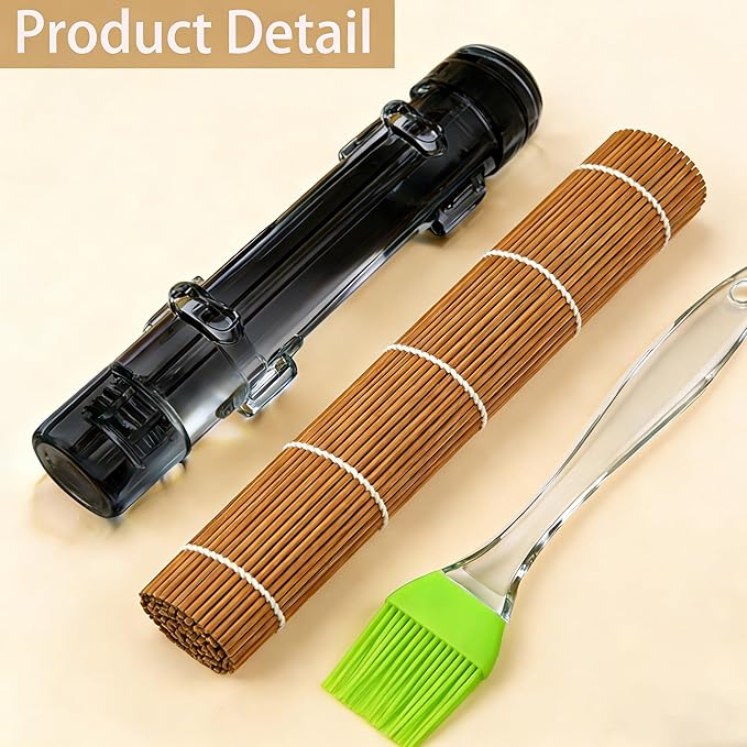 Sushi Making Kit – Clear Sushi Bazooka Roller & Bamboo Sushi Rolling Mat, Easy DIY Sushi Maker Tool Set for Beginners, Homemade Sushi Rolls for Kitchen & Party (Clear Black)