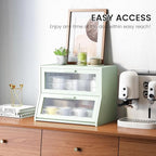 GHWIE Double Layer Bamboo Bread Box for Kitchen Counter,Large Capacity Bread Storage Bin,Bread Container with Acrylic Wavy Door Panel (Light Green, Medium)