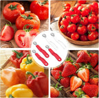 5 Pcs Tomato Corer Tool Strawberry Huller Stem Remover, Handle with hole, Stainless Steel, Fruit Corer Tool for Tomato Strawberry (Red+White)