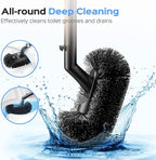 HAMITOR Toilet Plunger and Brush Set: 2 in 1 Stainless Steel Combo with Curved Bristles - Heavy Duty Toilet Unclogging for Family Bathroom - Compact Hideaway Apartment Cleaning Accessories - Black