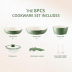 BECIGAR 8PCS Ceramic Cookware,Nonstick Ceramic Pan, Removable Handle Pots and Pans Set, Stackable Set, Nonstick Pan Pots and Pans Set Non Stick pot (Green)