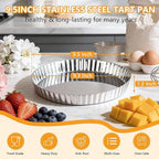 TeamFar 2 Pack Tart Pans, 9.5 Inch Stainless Steel Round Tart Pie Pan, Metal Quiche Baking Dish with Fluted Side for Baking Fruit Tarts, Quiches, Pies, Mousse Cakes, Heavy Duty & Dishwasher Safe