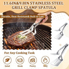 Sliner 6 Pack Grill Spatula and Tongs Set Heavy Duty Grilling Tools - Stainless Steel Spatula & Tongs for Outdoor Camping, Backyard Grilling BBQ Tools with Non-Slip Handle Utensils Gifts for Men