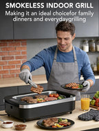 Smokeless Indoor Grill, COWSAR 1500W Electric Grill Indoor with Drip Tray & Tempered Glass Lid, Portable Non-Stick Korean BBQ Grill, 6-Level Control, 90 Min Auto Timer, Dishwasher Safe, Black