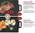BIG HORN OUTDOORS Cast Iron Griddle Reversible Grill Plate with Handle for Oven, Stove, Grill