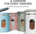 Veken Coffee Canister with Window, Airtight Stainless Steel Kitchen Food Storage Container with Lids, Date Tracker and Scoop for Grounds Coffee, Beans, Tea, Flour, Cereal, Sugar Jars, 22OZ, Green