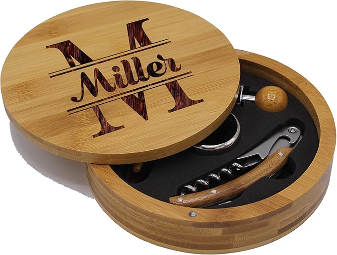 My Personal Memories Customized Bamboo Wood 4pc Wine Bottle Opener Tool Set - ROUND