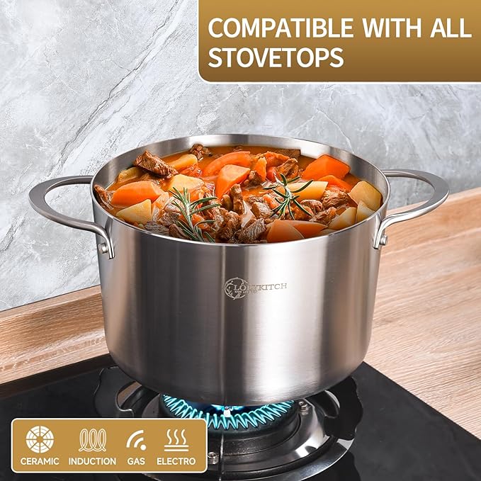 LOLYKITCH 3 Quart Stainless Steel Steamer Pot with Glass Lid, 3-Ply Steaming Pot for Cooking, 2 Tier Induction Steamer Pot for Tamales Seafood Vegetables Dumplings Stock Pot, Thick