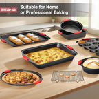 BIEAMA 13-Piece Baking Pans Sets, Nonstick Bakeware Sets, BPA-Free Carbon Steel Stackable, Cookie Sheet, Cake, Loaf, Pizza & Muffin Pan, Grey