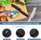 2 pcs Plastic Knife for Nonstick Pans lettuce knife with serrated Blade Plastic Knife Set for Cutting Fruits, Veggies and Bread, Black and Grey