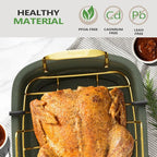 Nonstick Roasting Pan, 17 Inch x 13 Inch Large Roaster Pan with Removable Rack, Roaster for Roasting Turkey, Meat & Vegetables (Green）