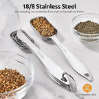 U-Taste Narrow Square Measuring Spoons: 18/8 Stainless Steel Kitchen Measure Teaspoon Tablespoon with Leveler, Polygon Rectangular Metal Jar Scoop for Baking Cooking, Coffee, Spice, Powder (Set of 7)