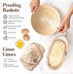 Banneton Bread Proofing Basket Set with Sourdough Bread Baking Supplies, A Complete Sourdough Starter Kit with Bread Lame, Danish Whish, Bowl & Dough Scraper, 2 Bread Slings, and Baking Mat
