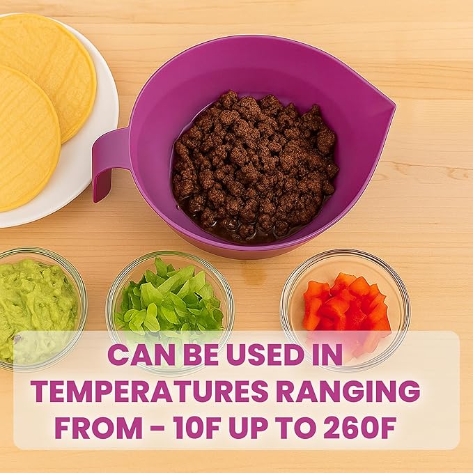 3-Piece Colander Grease Strainer Set – Purple Grease Separator with Handle, Container & Lid – Strains Bacon, Pasta, Ground Beef – BPA-Free Kitchen Gadget